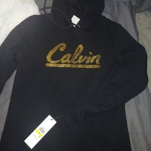 Calvin Klein Black Hooded Dress with Gold Logo